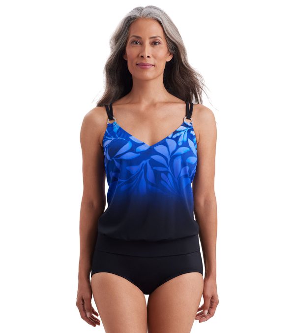 Shape Solver By Penbrooke Women s Fade Away V Neck Blouson Ring Tankini Top Cheap