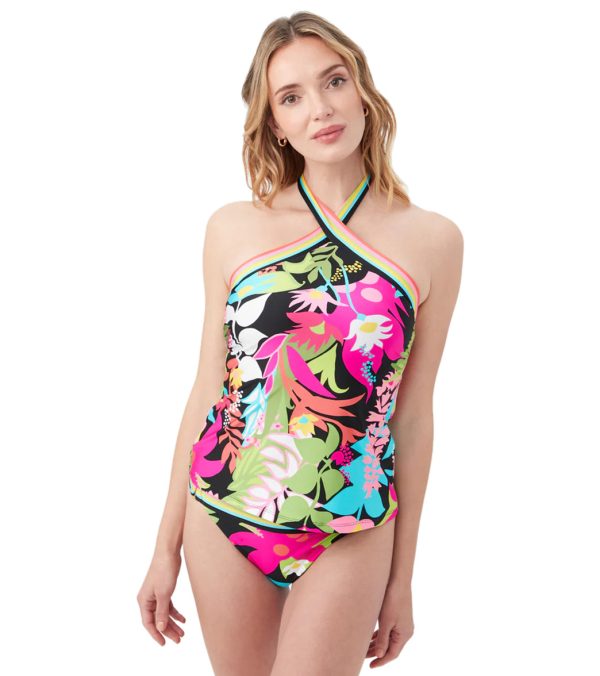 Trina Turk Women s Tiki Reversible High Neck Tankini Top Fashion